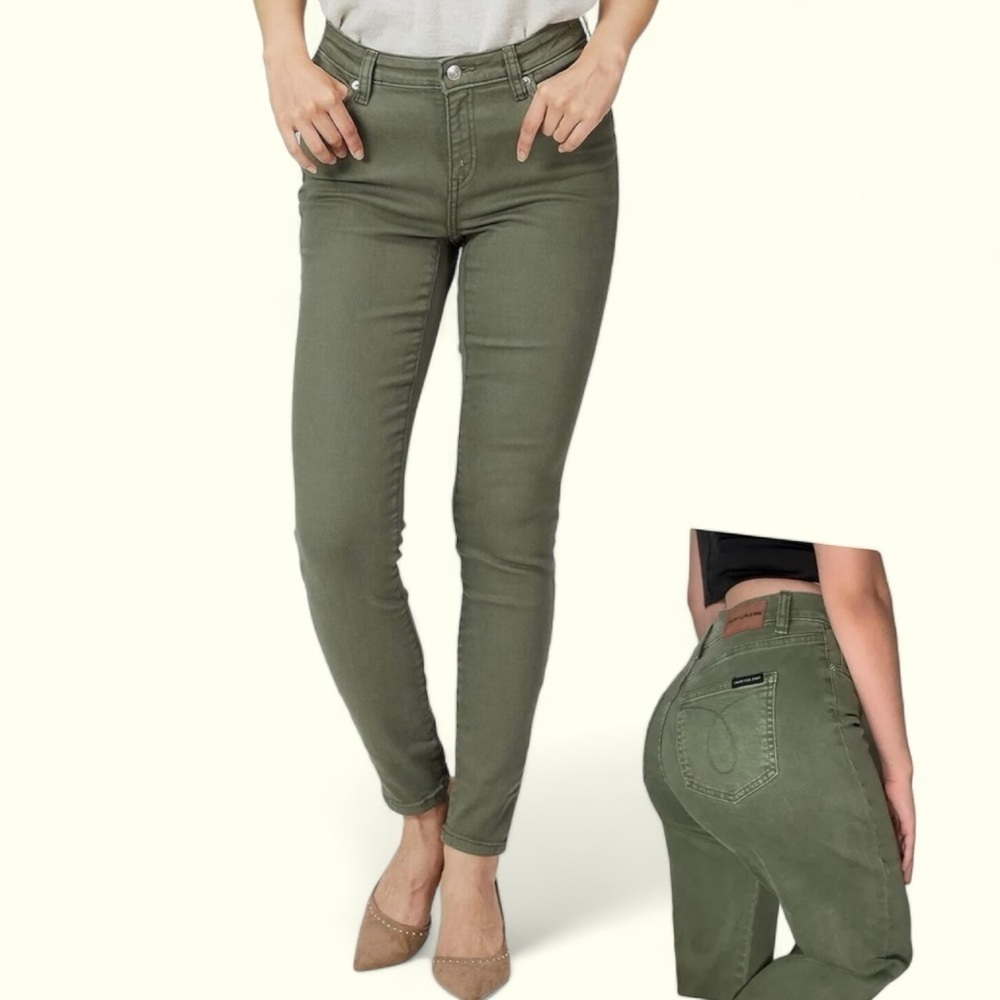 Calvin Klein Straight Skinny Contoured Jeans Size 2 Green High Rise Like… - Picture 1 of 15
